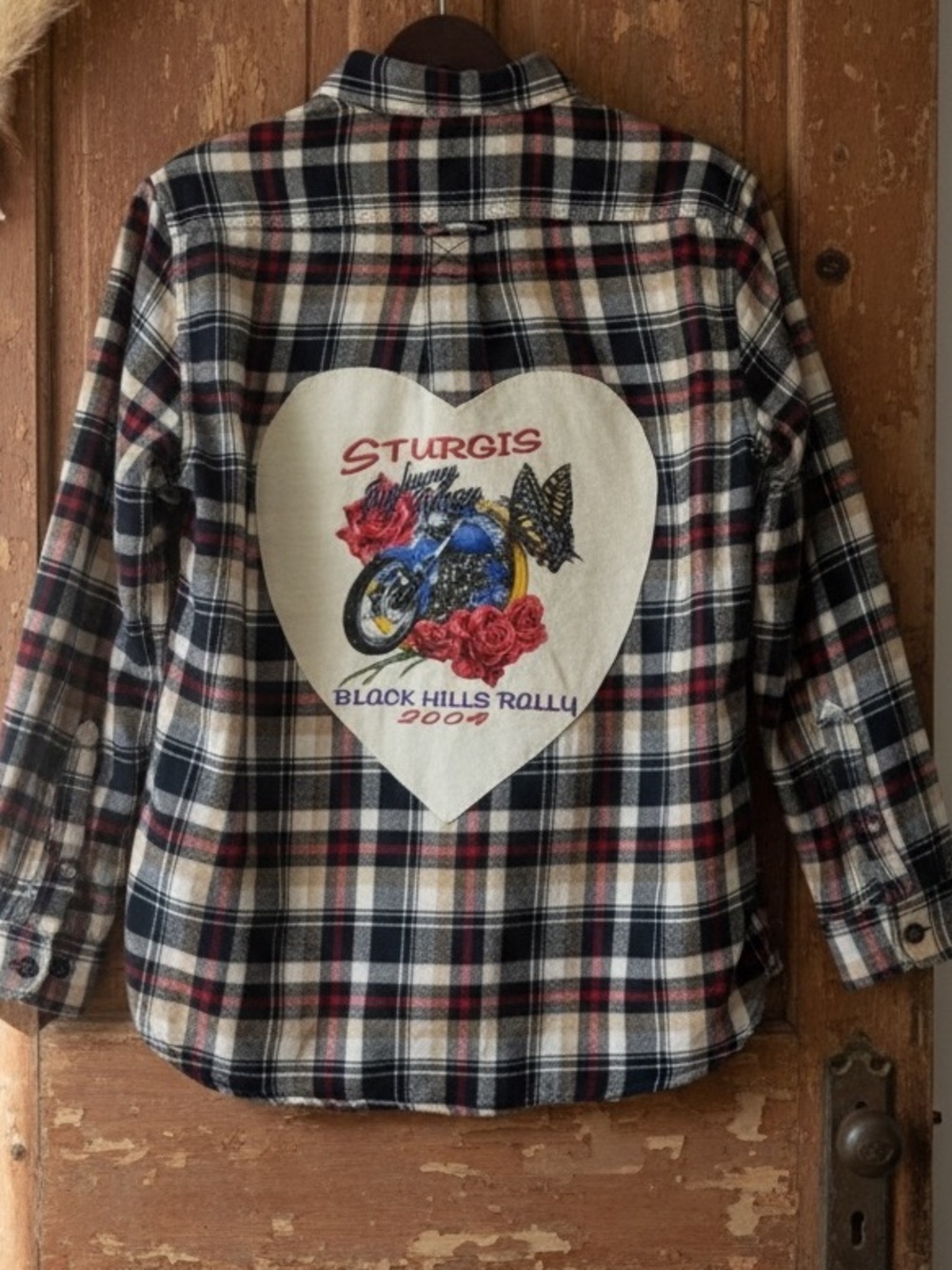 Sturgis Black Hills Rally 2004 Upcycled Flannel Top T Shirt Motorcycle